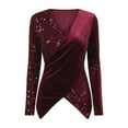 thumbnail image 3 of Shirts for Women Sequin Shirt Red Long Sleeve Sparkly Tops for Women Shiny Top Womens Tops Casual Womens Holiday Sequin Tops, 3 of 4