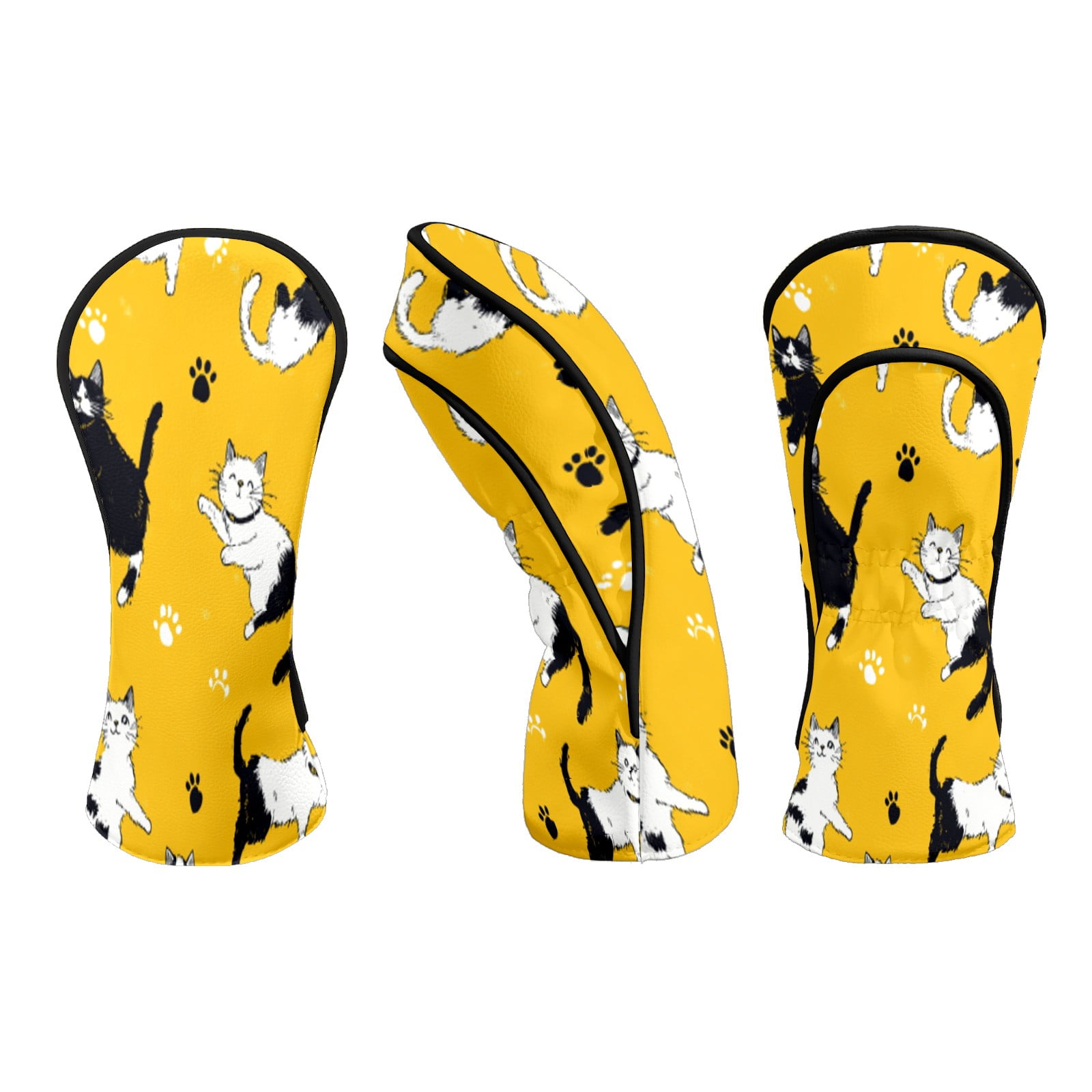 Golf Head Covers for Woods and Driver Waterproof Leather Golf Club Head Covers for Women Men Golf Driver Fairway Wood Headcover Yellow Background Cat Mural