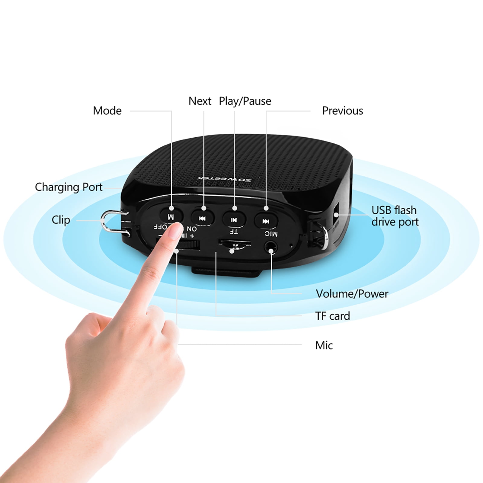 Zoweetek Voice Amplifier with UHF Wireless Microphone PA System Portable Speakers for Classroom Meetings Outdoors Multiple Locations