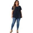 thumbnail image 3 of DARING DIVA Women's Plus Chiffon Ruffle Double-Layered Top 2X Navy Blue, 3 of 6