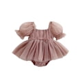 thumbnail image 2 of LYMAYTER Baby Girl Tulle Dress Romper Sleeveless Knot Front Pleated Bodysuit Newborn Mesh Princess Outfits 3M-24M, 2 of 8