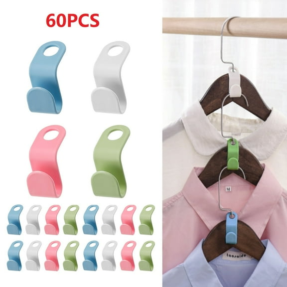 60pcs Clothes Hanger Connector Hooks for Closet, Space Saving Plastic Heavy Duty Cascading Hanger Clips Extender Hooks Closet Hanger Organizer, Mixed Colors
