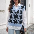 thumbnail image 5 of Womens Fall Fashion 2022! QLEICOM Sweaters for Women, Women‘s V-neck Multicolor Knitted Sweater Houndstooth Casual Fashion Sleeveless Vest Jacket Coat Tops On Clearance, 5 of 6
