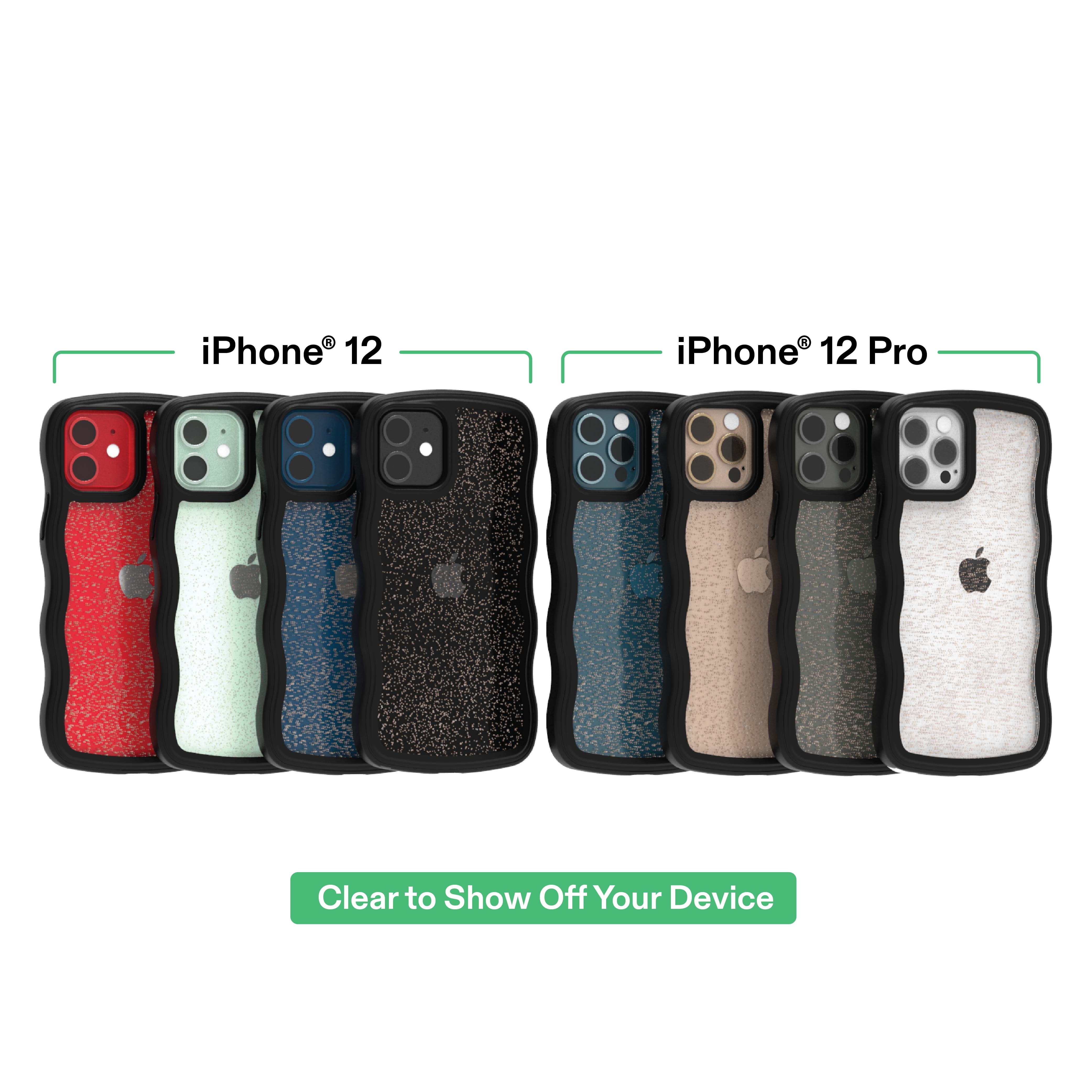 onn Wavy Grip Phone Case for iPhone 12 / iPhone 12 Pro - Black/Gold Glitter