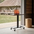thumbnail image 2 of Small Rolling Laptop Standing Desk, Height Adjustable Mobile T-Base Desk with Lockable Casters, Portable Sit-Stand Workstation for Bedside & Sofa, Walnut, 2 of 4