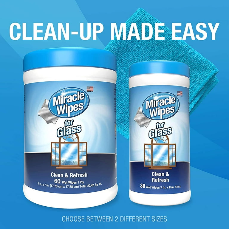 miraclewipes for glass - disposable, streak free cleaning wipes for  mirrors, windows, home and auto - (30 count) 