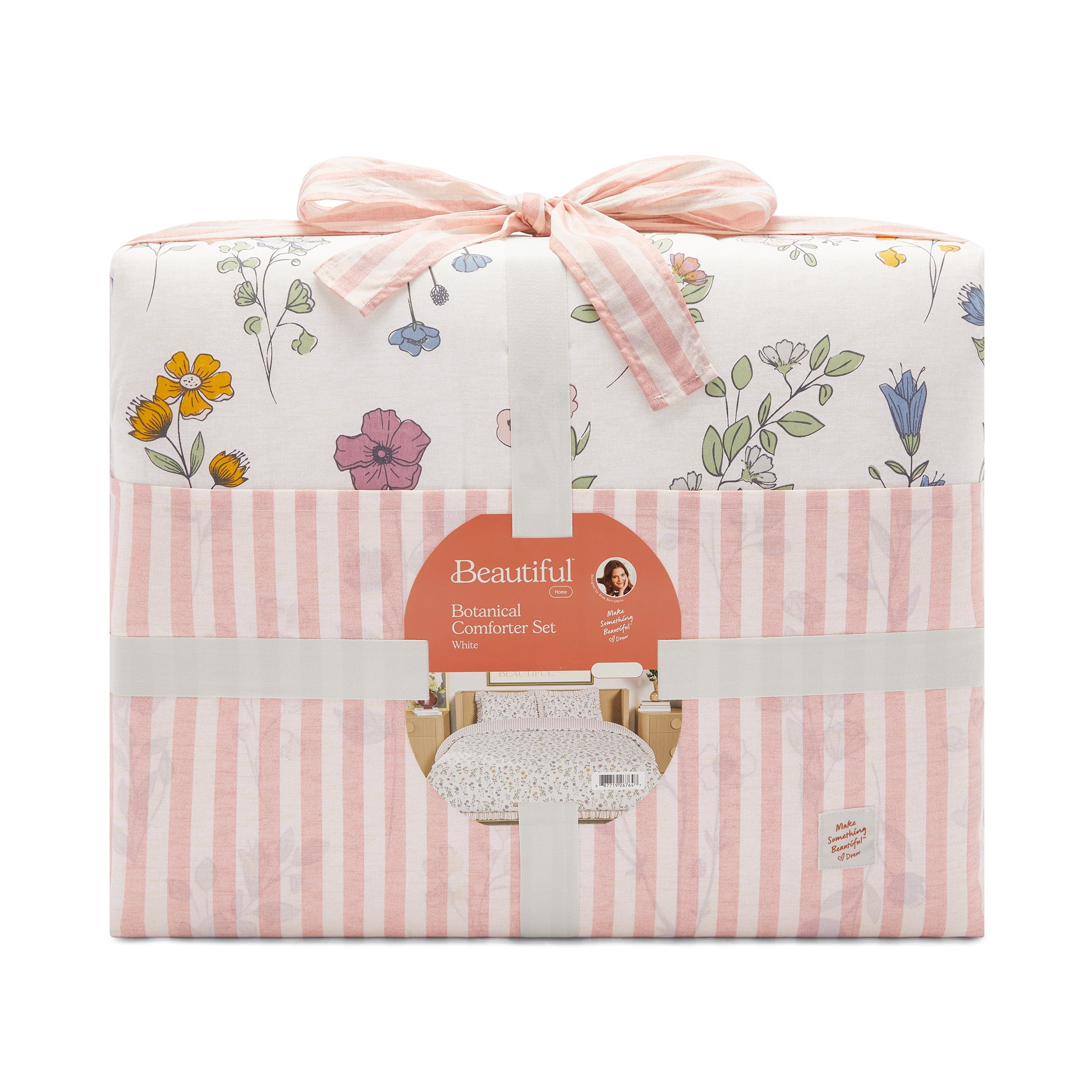 Beautiful 100% Cotton Botanical 3-Piece White Comforter Set, Full/Queen by Drew Barrymore