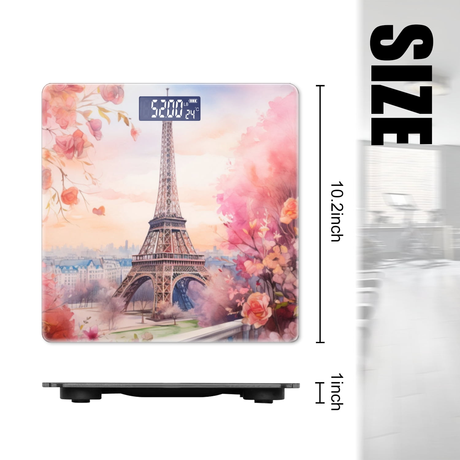 High Precision Body Weight Scale Smart Bathroom Scales with Large LCD Display(400lbs),Decorative for Bedroom-The Eiffel Tower Surrounded By Blooming Flowers
