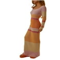 thumbnail image 2 of Robe Longue Tricotée pour Femmes Automne Décontractée Contraste Couleur Rayures Épaules Dénudées Manches Longues Robe Slim Vêtements d'Automne, 2 of 7