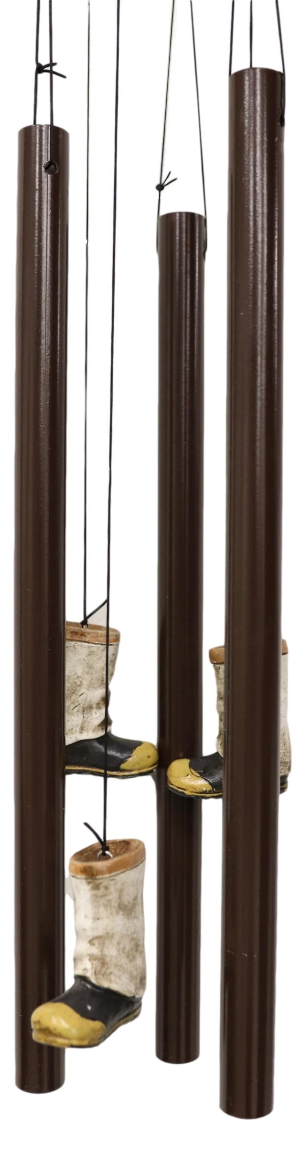 Rustic Fire Department Fireman Boots Large Resonant Patio Spiral Wind Chime