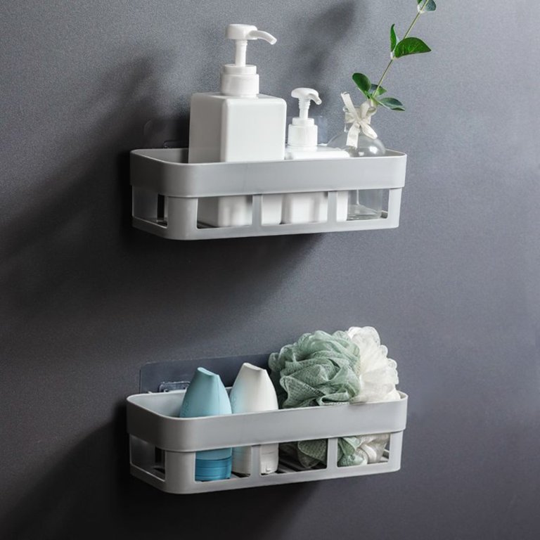 PEACNNG Bathroom Shelf Wall-Mounted Suction Cup Hole-Free Toilet Sink Rack,  Light Gray 