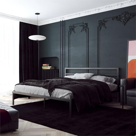 Signature Sleep Laurier Platform Metal Bed with King Headboard in Black