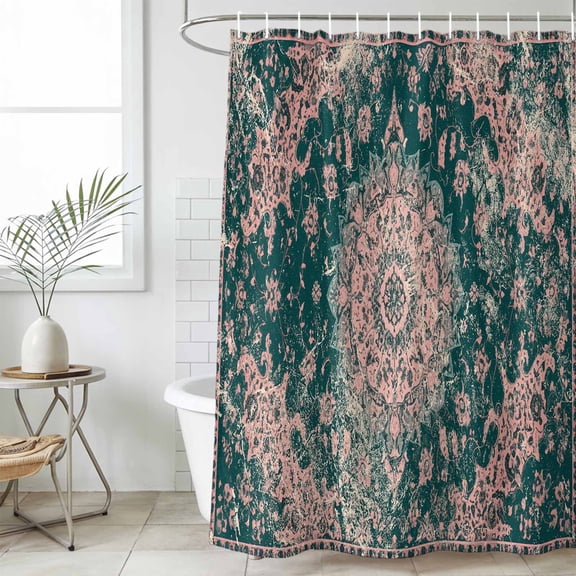 Turquoise Boho Waterproof Fabric Shower Curtain,Vintage Modern Geometric Abstract Waterproof Fabric Shower Curtain for Bathroom Curtains Bathtubs Hotel Shower Curtains with 12 Hooks Stall 48x72in