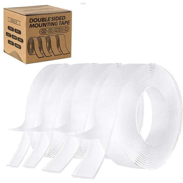 4 PACKS Double Sided Mounting Tape Heavy Duty Double Sided Adhesive Tape (Two Widths,Total 39