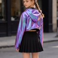 thumbnail image 3 of Kid Girls Metal Cropped Hoodie Y2k Glitter Hooded Sweatshirt Shiny Pullover, 3 of 6