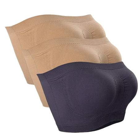 Sinzelimin 3Pcs Women s Strapless Full Coverage Bras No Underwire Push Up Non Slip Bralettes Seamless Everyday Tube Top Bra