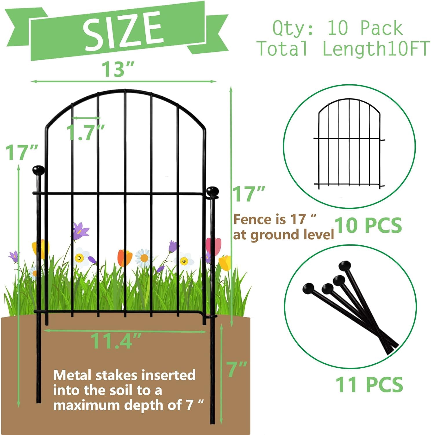 Blingluck Decorative Garden Fence 21in x26ft, 26 Pack Rustproof Metal No Dig Fence for Dog, up to 26 ft Coverage Area