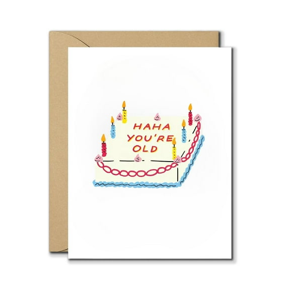 Funny Birthday Card with Envelope – Haha You’re Old Cake Design, Humorous Sarcastic Greeting Card, Blank Inside, Gag Joke Card for Friends, Family, Adults, Men & Women