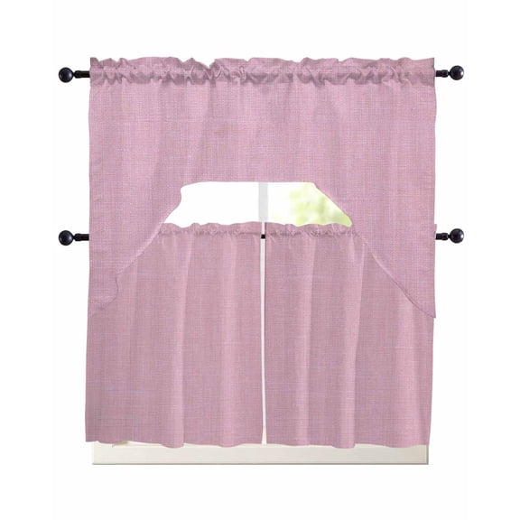 Pink Farmhouse Kitchen Curtains Sets 36 Inch Length with Valance, Vintage Country Monochrome Textured Swag Valances and Tiers Curtain Set Drapes Swag Curtains for Living Room, Bathroom, Bedroom, Cafe