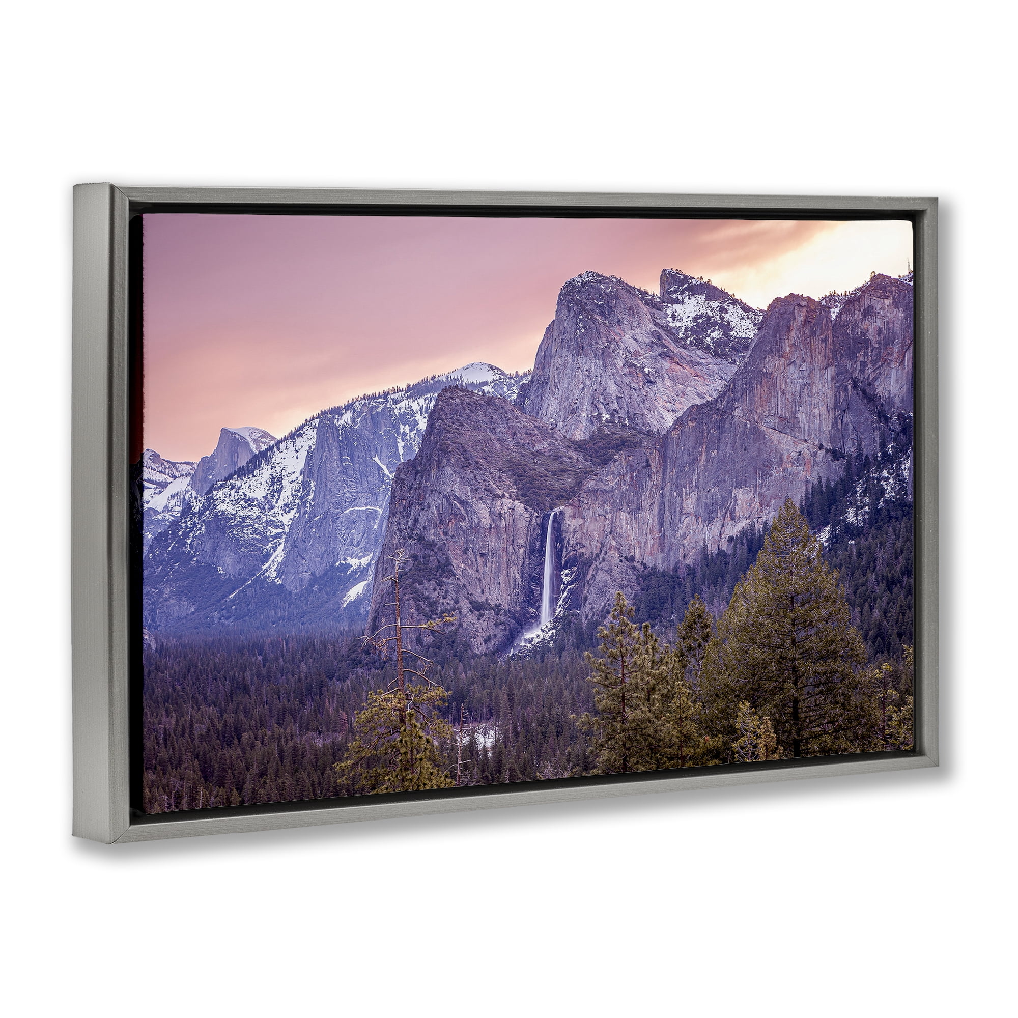 Stupell Industries Majestic Mountain Waterfall Sunset Gray Framed Floater Canvas Wall Art, design by Shelley Carlisle