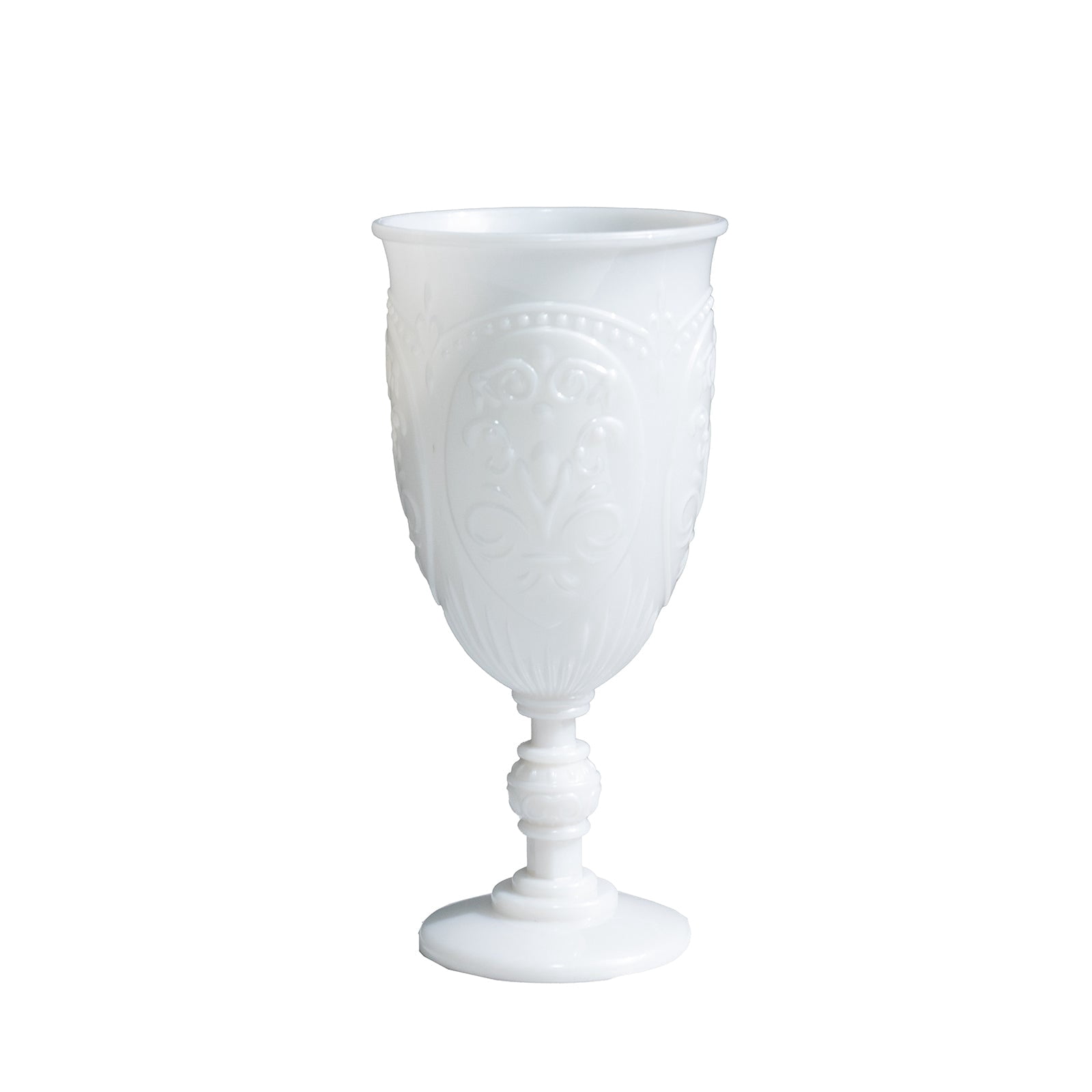 Efavormart 24-Pack Plastic Vintage Goblets – 10oz Pearl White Retro Embossed Wine Glasses, Elegant Water & Juice Cups - 7" Tall