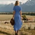 thumbnail image 4 of Lenpel Summer Dresses for Women Dressy Casual V Neck Beach Dresses Flowy Ruffle Asymmetric Hem Short Sleeve Maxi Sundresses, 4 of 5