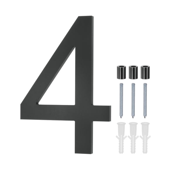 Uxcell Números de Casa Flotantes de Acrílico de 8 Pulgadas, Número de Casa Moderno 4 con Kit de Clavos para Exterior [Negro]