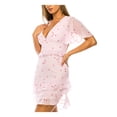 thumbnail image 3 of B DARLIN Womens Pink Sheer Zippered Ruffled Lined Fitted Printed Flutter Sleeve V Neck Short Party A-Line Dress 13\14, 3 of 4