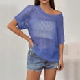 thumbnail image 4 of Crochet Coverups for Women Summer Cap Sleeve Hollow Out Casual Cruise Beach Vacation Tops Knit Pullover Sweater Blue 2XL, 4 of 7