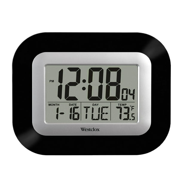 Westclox Black Digital LCD Wall Clock with Date, Day and Temperature