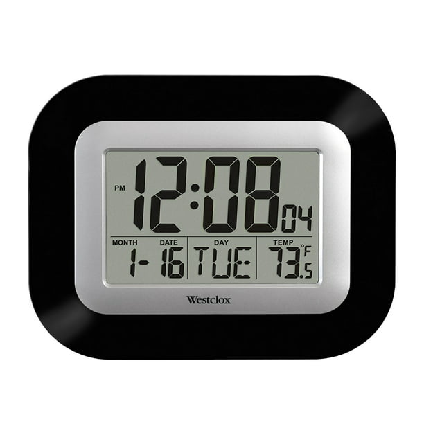 Westclox Black Digital Lcd Wall Clock, Westclox Digital Lcd Alarm Clock With Date And Temperature