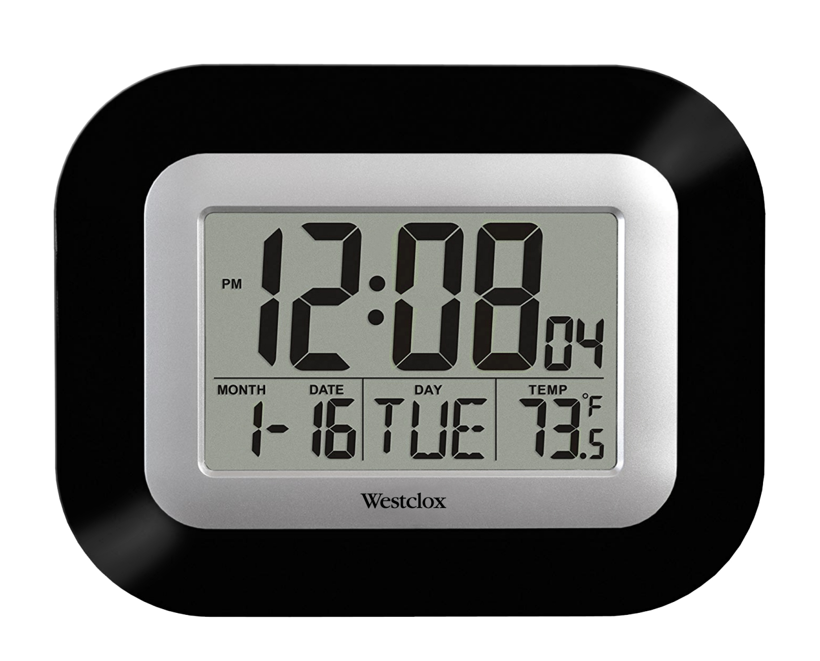 Westclox Black Digital LCD Wall Clock With Date Day And Temperature Westclox Black Digital LCD Wall Clock With Date Day And Temperature