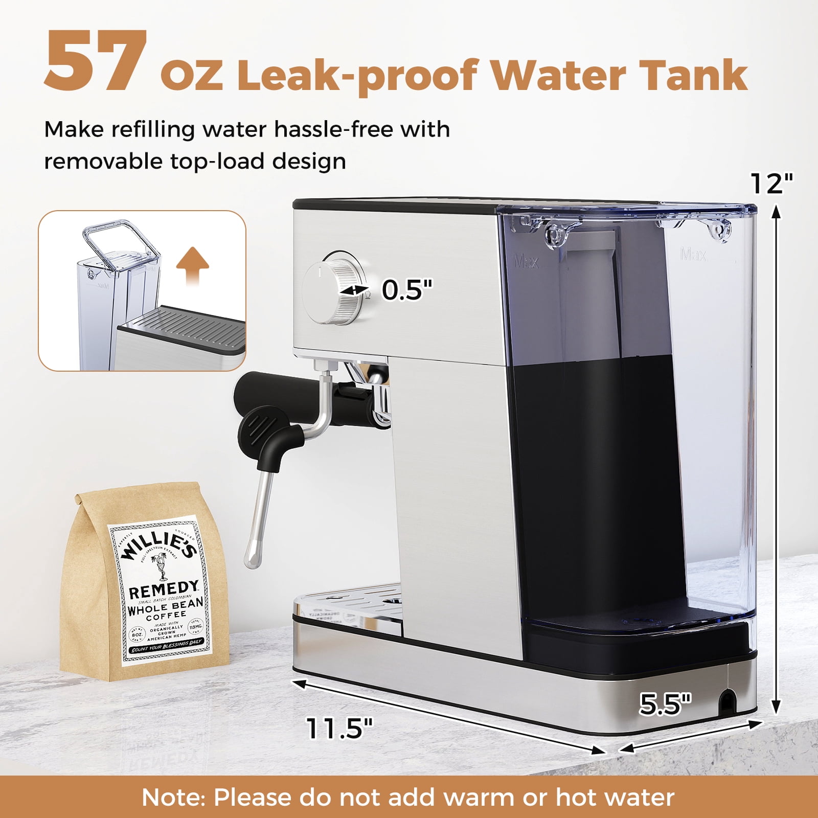 Costway Espresso Machine 20 Bar woth Milk Frother, 57OZ Removable Water Tank & Hot Water