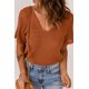 thumbnail image 3 of ABPHQTO Top de punto con cuello en V y manga croché marrón para mujer, 3 of 5