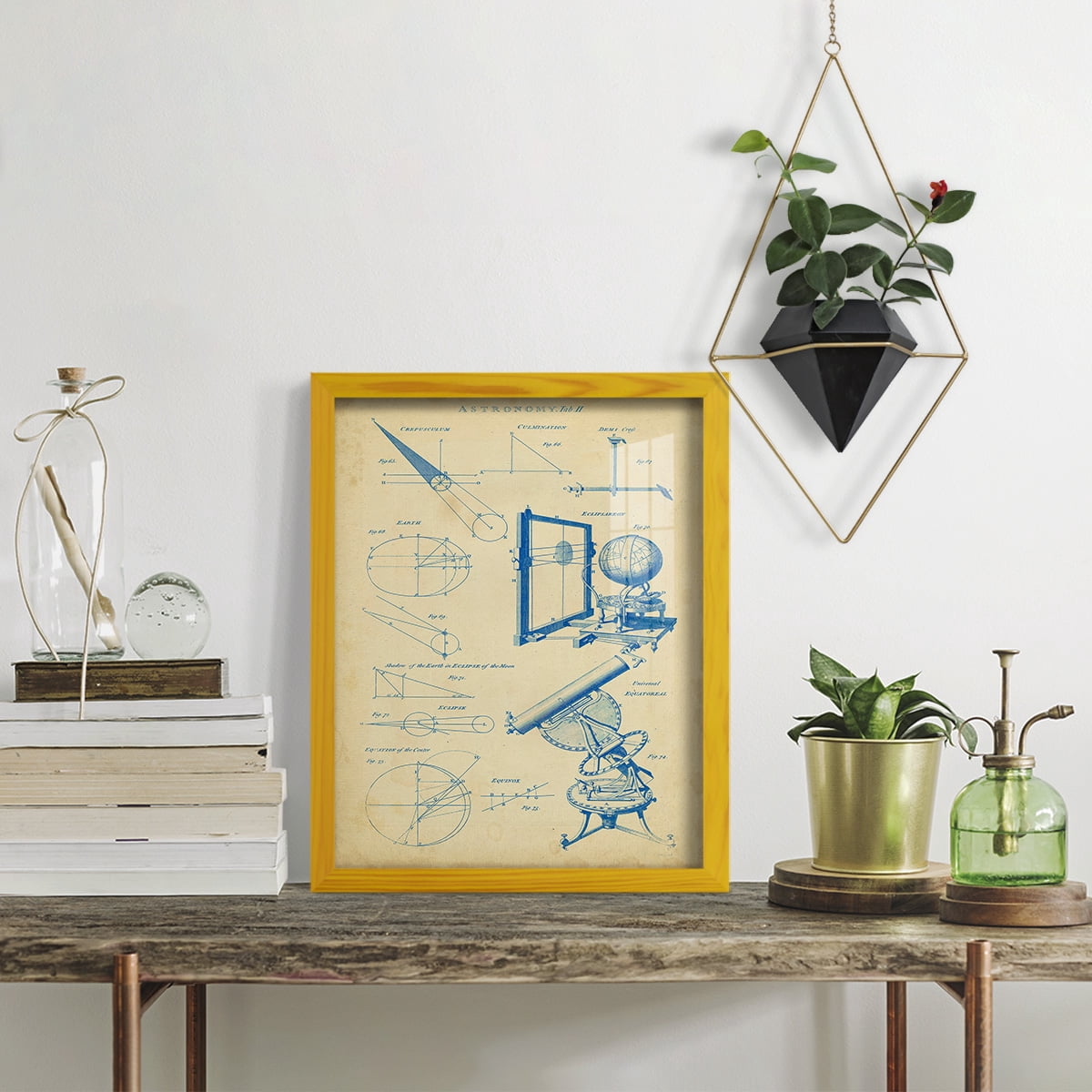 Vintage Astronomy II -Framed Print w/glass-Sunflower Yellow