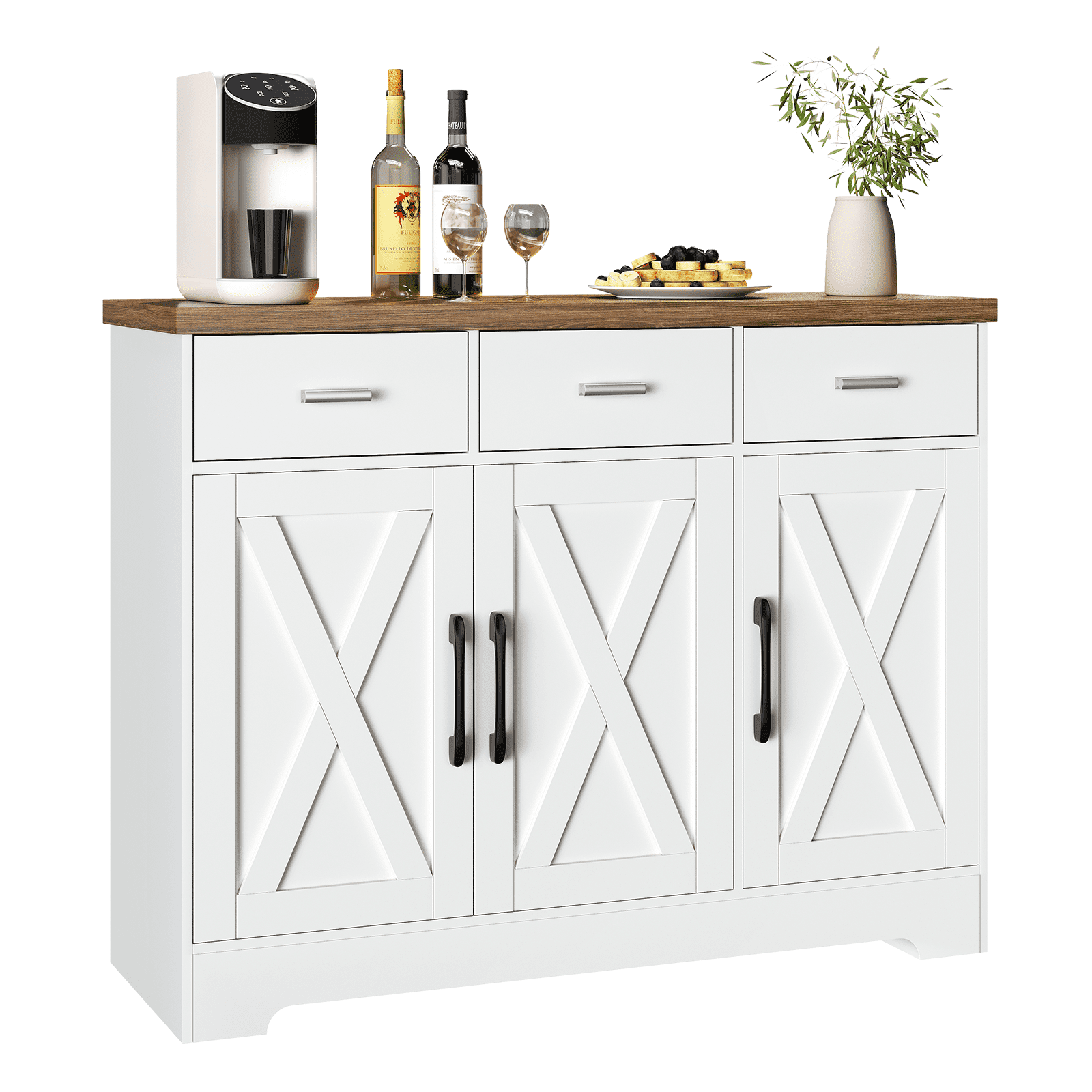 LAFGUR Buffet Sideboard Cabinet,Wood Kitchen Storage Cabinet with Adjustable Shelves,Modern Farmhouse Coffee Bar Cabinet for Kitchen, Dining Room, White