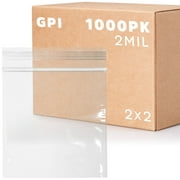 GPI - CASE of 1000 2" x 2" CLEAR PLASTIC RECLOSABLE ZIP BAGS - Bulk 2 mil Thick Strong & Durable Poly Bagies with Resealable Zip Top Lock for Travel, Storage, Packaging & Shipping.