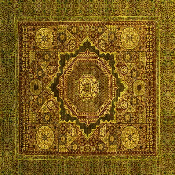 Ahgly Company Machine Washable Indoor Square Abstract Yellow Modern Area Rugs, 6' Square