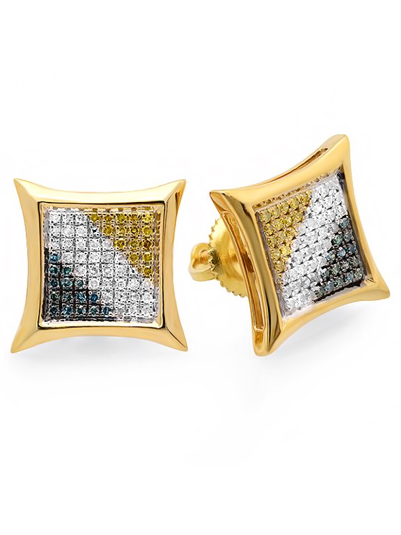 Dazzlingrock Collection 0.33 Carat (ctw) 10K Blue, White, & Yellow Round Diamond Micro Pave Setting Kite Shape Stud Earrings 1/3 CT, Yellow Gold