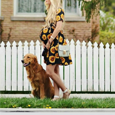 

Women Short sleeve Pregnant Maternity Dress Flower Maternity