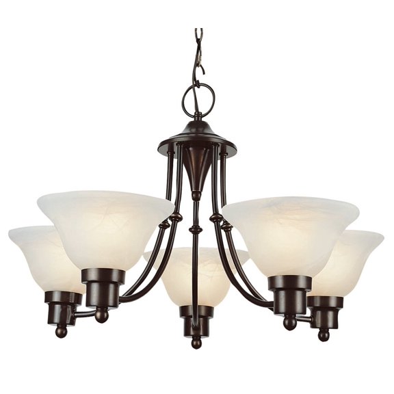 Five Light Alabaster Glass Weathered Bronze Up Chandelier
