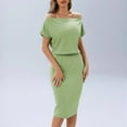 thumbnail image 5 of Uaswgudfs ​Women's One-Shoulder Short Sleeve Midi Dress - Modern Cinched Waist & Versatile Chic for Summer Casual Occasions Mint Green S, 5 of 7