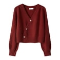 thumbnail image 4 of Suéter tipo cárdigan para mujer, abrigo para otoño e invierno, cuello en V, estilo vintage, top corto de punto borgoña, 4 of 8