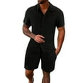 thumbnail image 1 of HBFAGFB Two Piece Summer Set Mens Fashion Lapel Button Down Shirt Light Breathable Shorts Black Size XXXL, 1 of 5