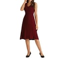 thumbnail image 4 of INSPIRE CHIC Women's Midi Dress V Neck Sleeveless Knitted Pleated Dress L Dark Red, 4 of 5