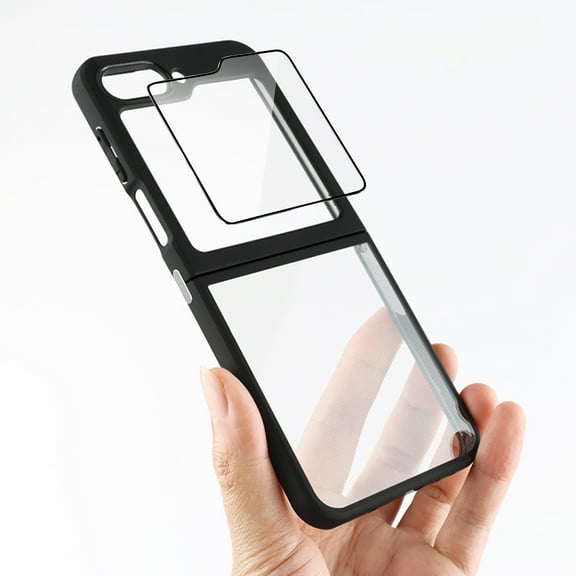 ELEHOLD Slim Case for Samsung Galaxy Z Flip 5 2023, Black Frame Transparent Clear Back Shockproof TPU Bumper Slim Lightweight Case with 1 Pack Screen Protector for Samsung Z Flip5,Black