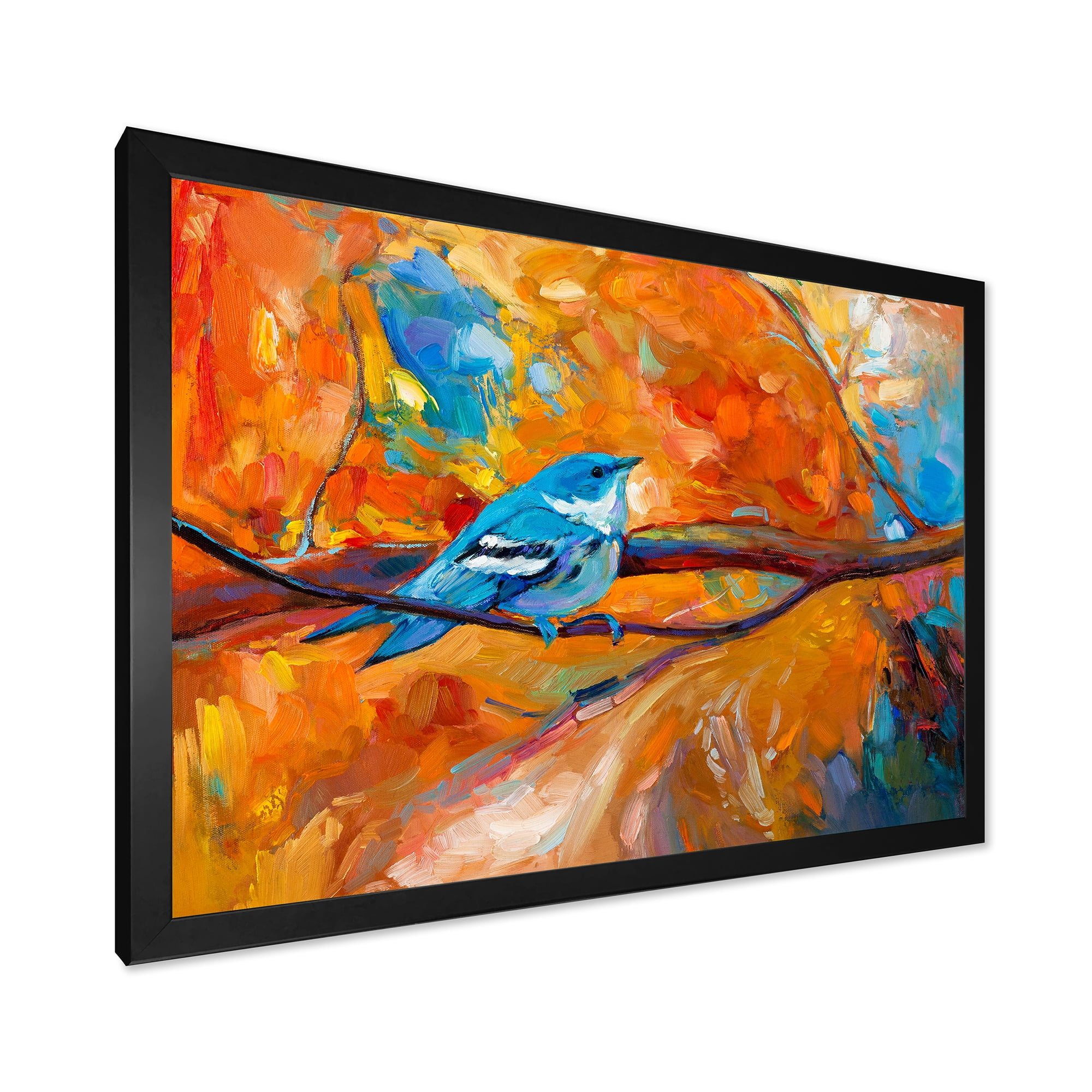 Designart 'Blue Cerulean Warbler Bird Sitting On A Branch' Traditional Framed Art Print