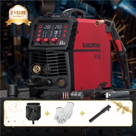 ARCCAPTAIN 250A MIG Welder, 110V 220V Gas MIG/Gasless Flux Core MIG/Stick/Lift TIG/Spool Gun/Spot 6 in 1 Welding Machine Aluminum Welding Machine Professional Welder Machine with Large LED Display
