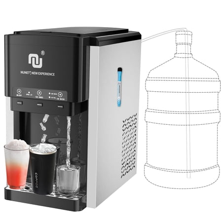 NUNET 3-in-1 Bottom-Loading Ice Dispenser Water Cooler, 6L Tank, 44lbs Daily Ice & 4lbs Storage for Home Office