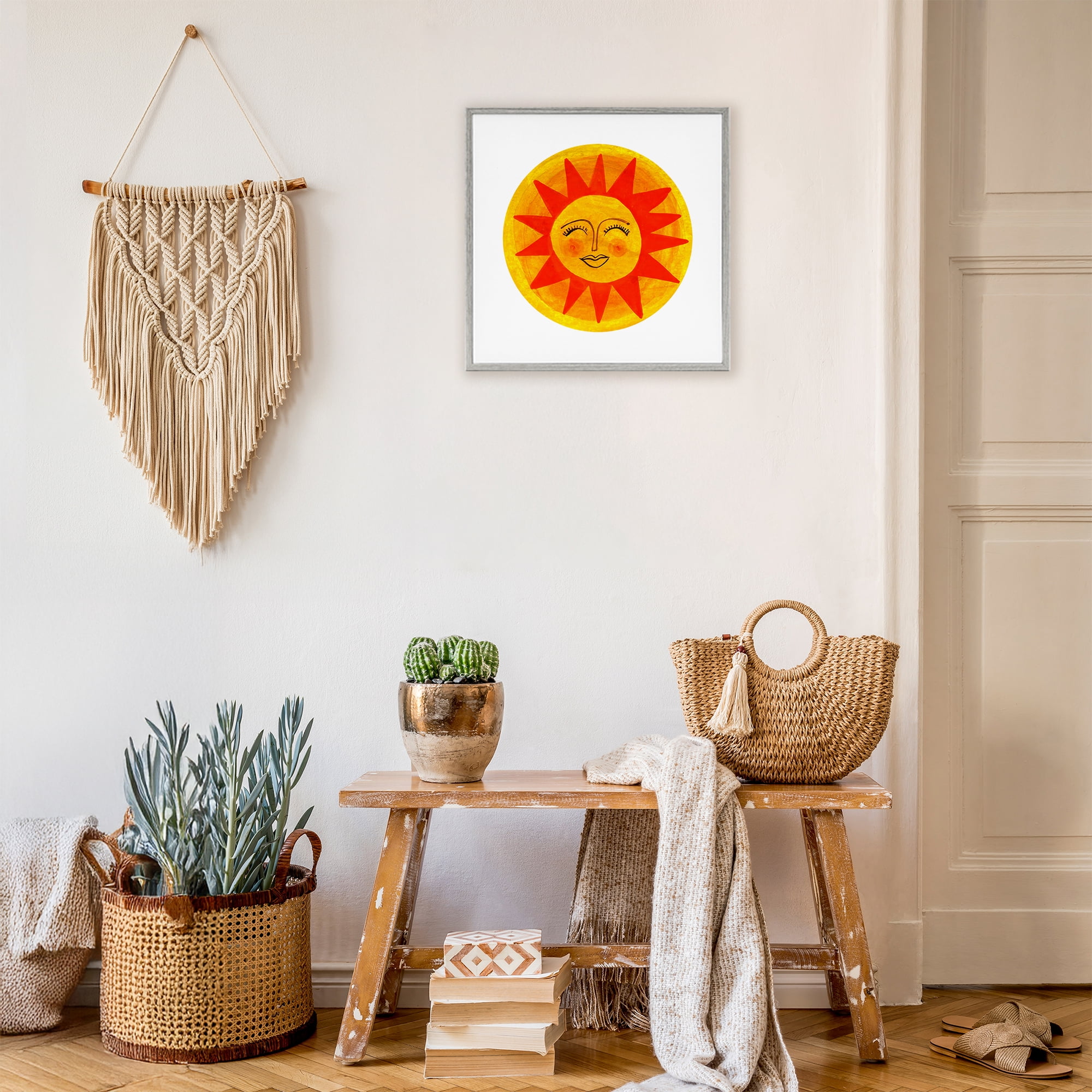 Stupell Industries Warm Fiery Sun Gray Framed Giclee Art, design by Katherine Herrell Studio